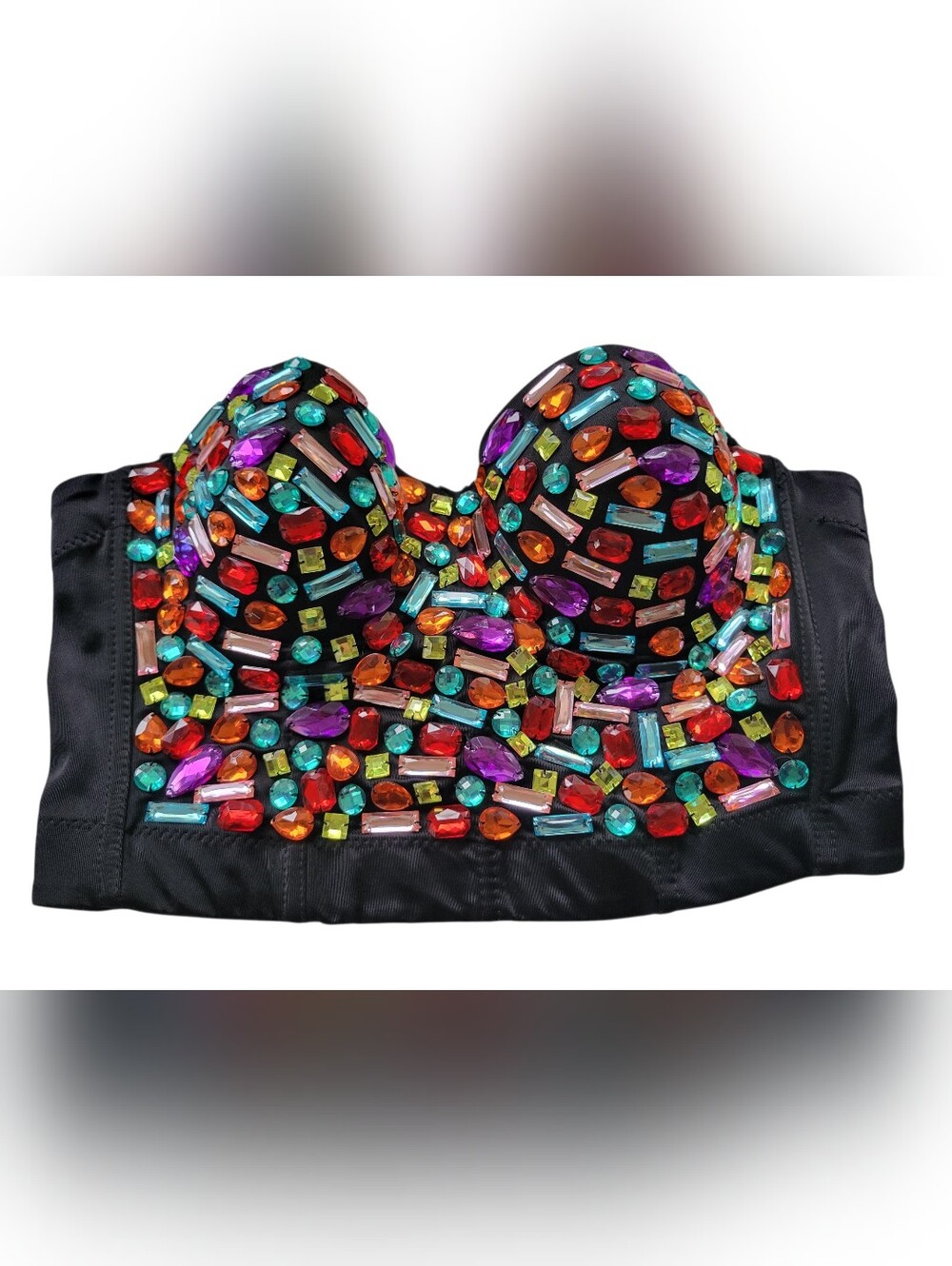 Black Jewel-Embellished Bustier Crop Top Strapless Underwire